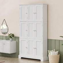 Storage Cabinet With 9 Doors Narrow Floor Cabinet With Adjustable Shelves White Slim Pantry Cabinet Freestanding Multi Compartment Vertical Organizer For Kitchen Bathroom Laundry Room - White - View 8