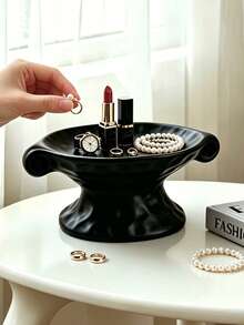 1/2pcs Luxury Dual-Handle High-Foot Storage Tray, Vanity Jewelry Ring Lipstick Organizer Dish, Entryway Desk Key & Miscellaneous Storage Plate, Bedroom Makeup Table Decorative Ornament - Housewarming Gift - Multicolor - View 7