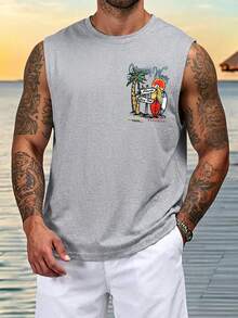 Men's Summer Casual Tank Top, American West Coast Bohemian Vacation Style, Palm Tree Sunset Beach Colorful Surfboard Print, Round Neck Sleeveless Top, Home Outdoor City Regular Fit Holiday Casual Youth Minimalist Campus Retro Versatile Textured Elegant Personalized Sports - Multicolor - View 2