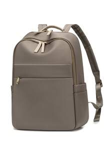 Women's Nylon Solid Color Quilted Large Capacity Versatile Backpack, Simple Casual Student Bag, Storage Travel Bag, Commuter Bag - Khaki - View 5
