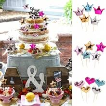 150pcs PU Heart-Shaped Cupcake Toppers, Colorful Cake Decorations, Crown And Star Cake Toppers, Suitable For Weddings, Parties, Birthdays, Baking, DIY Desserts, Fruits, Cakes - Multicolor - View 1