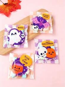 100pcs Halloween Self-Sealing Bags, Pumpkin & Ghost Gift Bags, Halloween Decoration, Halloween Party Decoration, Gift Packaging Bags, Halloween Trick Or Treat Party Supplies, Happy Halloween Decoration, Scary Halloween Decoration, Scary Atmosphere Decoration, Packaging Bags, Party Favors - Checkered Pumpkin - View 7