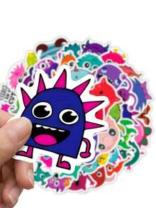 50 piezas Pegatinas de Monstruos Lindos - Calcomanías de Vinilo con Patrones de Monstruos Verdes, Azules, Rosas, Amarillos, Morados, Formas Asimétricas (Forma de Corazón/Cola), Adecuadas para Scrapbooking, Recuerdos de Fiesta, Portátiles, Botellas de Agua, Monopatines, Equipaje, Etc. - Multicolor - Ver 9