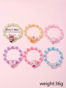 6件組 Sanrio 可愛貓咪與狗狗吊墜串珠手鍊手環飾品，適合假期派對、學校、生日禮物，女童適用 - 彩色 - 查看 3