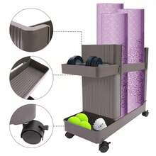 Home Gym Storage,2 Tiers Workout Equipment Organizer With Wheels Workout Equipment Storage Organizer Yoga Mat Storage Racks Home Gym Storage Rack For Yoga Mats, Foam Roller, Dumbbells - Grey - View 9