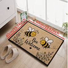 1pc Smiling Bee Pattern Welcome Doormat, Cute Cartoon Style Indoor/Outdoor Non-Slip Carpet, Machine Washable Stain-Resistant Absorbent Door Mat, Suitable For Kitchen, Dining Room, Hallway, Bathroom, Bedroom, Outdoor, Home Decor, Room Decor, Birthday Graduation Gift - Brown - View 4