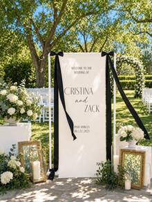 1pc Customized Wedding Sign-In Wall Decor, Canvas Wedding Wall Decoration, Fabric Commemorative Slogan, Minimalist Design, Personalized Wedding Decor - Multicolor - View 1