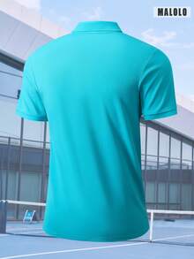 Classic Turquoise Short Sleeve Polo Shirt For Men White Embroidered Horse Logo, Casual Versatile Top For Everyday Daily Outings Sports - Cadet Blue - View 3