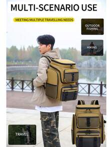 Mochila de pesca impermeable de gran capacidad con organizador de 18 compartimentos para aparejos, soporte para caña y respaldo transpirable para viajes al aire libre - Multicolor - Ver 5