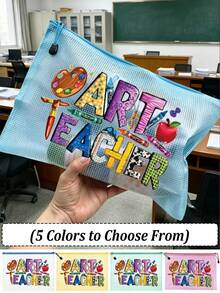Stationery Pattern Storage Bag, Teacher & Student Multifunctional Makeup Bag, Clips, Headbands, Red Air Cushion Portable Storage Bag, Makeup Bag, Skincare Bag, Travel Essentials, Dorm Supplies, Bathroom Supplies, Jewelry Storage, Lipstick & Cosmetics Storage Bag, School Supplies Bag, Holiday Makeup Bag, Cosmetics Storage, Wedding Bride Gift, Mother's Gift, Birthday Gift, Friend & Teacher Gift - Multicolor - View 1