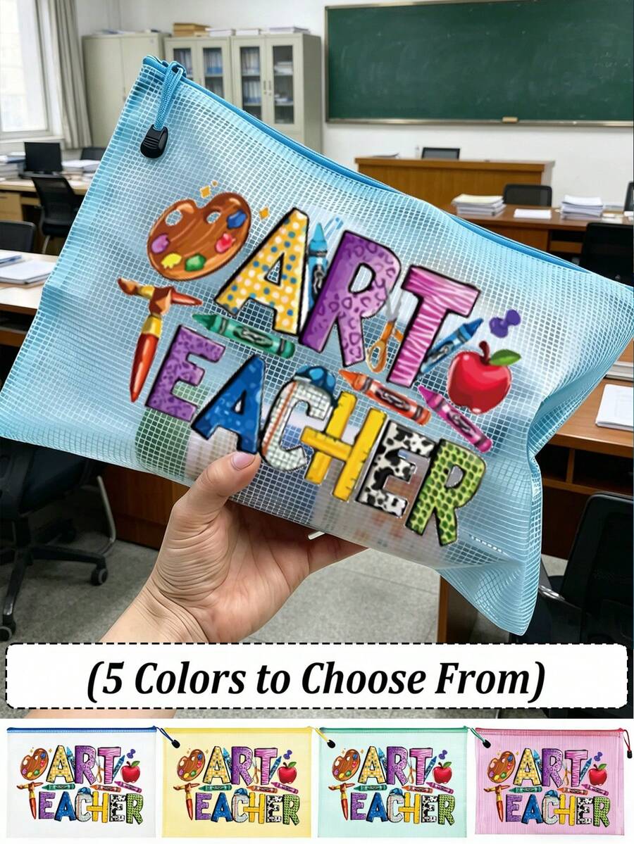 Stationery Pattern Storage Bag, Teacher & Student Multifunctional Makeup Bag, Clips, Headbands, Red Air Cushion Portable Storage Bag, Makeup Bag, Skincare Bag, Travel Essentials, Dorm Supplies, Bathroom Supplies, Jewelry Storage, Lipstick & Cosmetics Storage Bag, School Supplies Bag, Holiday Makeup Bag, Cosmetics Storage, Wedding Bride Gift, Mother's Gift, Birthday Gift, Friend & Teacher Gift - Multicolor - View 1