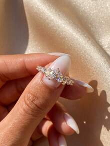 1 buah Cincin Perak Sterling 925 Desain Alien Minimalis dengan Batu Zirkonia Kubik, Perhiasan Unik dan Elegan untuk Pemakaian Sehari-hari, Hadiah untuk Wanita - Emas - View 6