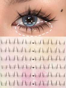80pcs Lower Lash Girl Group False Eyelashes B Curl Segmented Realistic Korean Style Slouchy Eyelashes Natural Single Cluster For Beginners - B - View 1