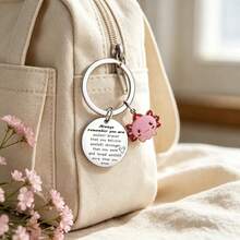 Pink Hexagonal Dinosaur Axolotl Inspirational Keychain, Heartwarming Encouragement Quote Stainless Steel Round Pendant, Healing Style Student Best Friend Birthday Gift, Portable Bag Charm - Axolotl Keychain - View 5