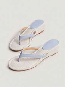 2026 Spring/Summer New Women's Square Toe Thong Kitten Heel Sandals - Blue - View 12