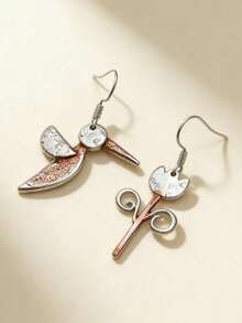 1 Pair Vintage Bohemian Style Cute Bird & Tulip Flower Asymmetric Design Pendant Earrings, Personalized Versatile Jewelry Gift For Women's Daily Wear, Dating And Travel - Antique Silver - View 5