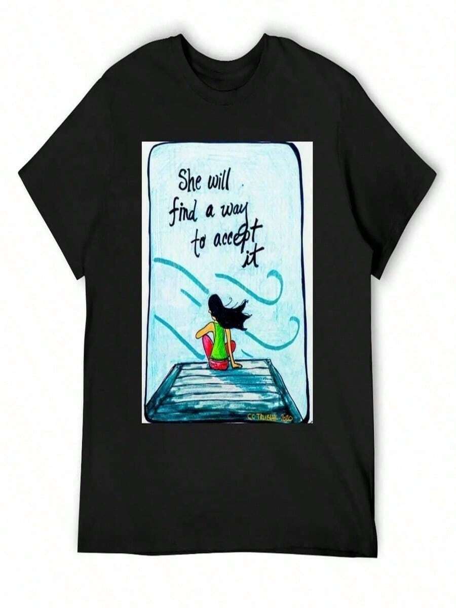 Plus Sizes - Plus Sizes - Women's Elegant Casual Crew Neck T-Shirt With Colorful And Fun Print For Spring - Black25 - View 1