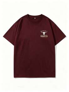 Men's Plus Size Short Sleeve T-Shirt, Summer Casual Retro Western Cowboy Style Graphic Print, Front And Back Graphic Print, Soft And Elastic Fabric, Comfortable To Wear - Burgundy - View 5