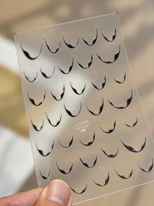 1 Sheet Minimalist Black Crescent Border Nail Stickers, 3D Embossed Gloss Curve French Hook Line Design, Self-Adhesive Nail Decals For All Season Cool Elegant Nails - Black - View 3