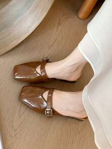 Women's New Summer French Square Toe Flat Slouchy Mule Sandals Half-Slip-On Shoes - Khaki - View 3