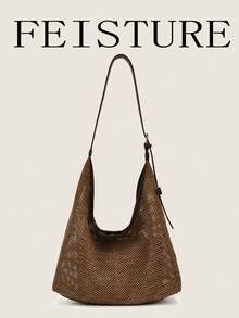 FEISTURE 1 pieza Bolso de hombro tejido de gran capacidad para mujer - Caqui - Ver 9