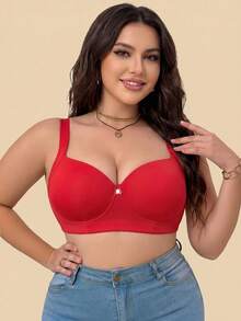 mimilemon Plus Size Seamless Black Smooth Minimalist Padded Bra For Women - Red - View 10