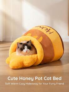 This "Honey Jar" Shaped Cat & Dog Bed Is Cute, Soft And Breathable, Suitable For Pets Of All Sizes, Made Of Soft, Thick And High-Resilience Material, With Removable And Washable Cushion, Suitable For Year-Round Use - Yellow - View 6
