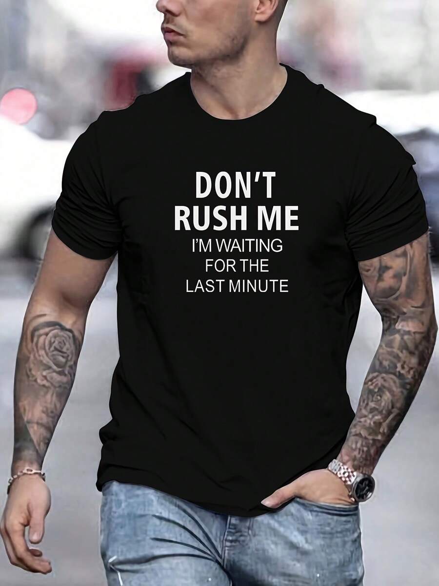 Don't Pressure Me Men's Cotton T-Shirt - Casual Crew Neck, Short Sleeve, Solid Color Summer T-Shirt - 黑色 - 查看 1