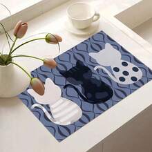 1pc Cat Themed Diatomaceous Earth Kitchen Counter Mat, Highly Absorbent, Suitable For Tableware, Coffee Machine, Microwave, Etc. Fashionable Watercolor Design, Ideal Choice For Modern Kitchen. - Multicolor - View 9