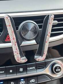 Rhinestone Decorated Gravity Car Phone Holder, Dual-Use Air Vent And Dashboard Mount, Cute Multi-Function Car Accessory, Suitable As Birthday Gift For Boyfriend, Family And Friends, Compatible With IPhone And Android Phones - Air Vent Bracket - View 5
