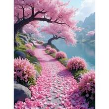 1pc [30*40cm/11.8*15.7in]5D Acrylic Diamond Painting Kit, Cherry Blossom Path Pattern, Suitable For Adult Beginners DIY Mosaic Diamond Art, Full Drill Handmade Self-Design DIY Diamond Painting, Applicable For Living Room, Bedroom, Office Wall Decoration Hanging Painting, Surprise Home Decor Gift For Family And Friends, Unframed - No Frame - View 8