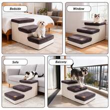 3/4 Steps Pet Stairs For Tall Bed And High Sofa, Sturdy Dog Steps With Extra Large Storage For Pet Supplies Clothes, Foldable Dog Stairs For Small Dogs, Cat Ramp With Non-Slip Bottom, Supports Up To 100 Lbs - Grey - View 7