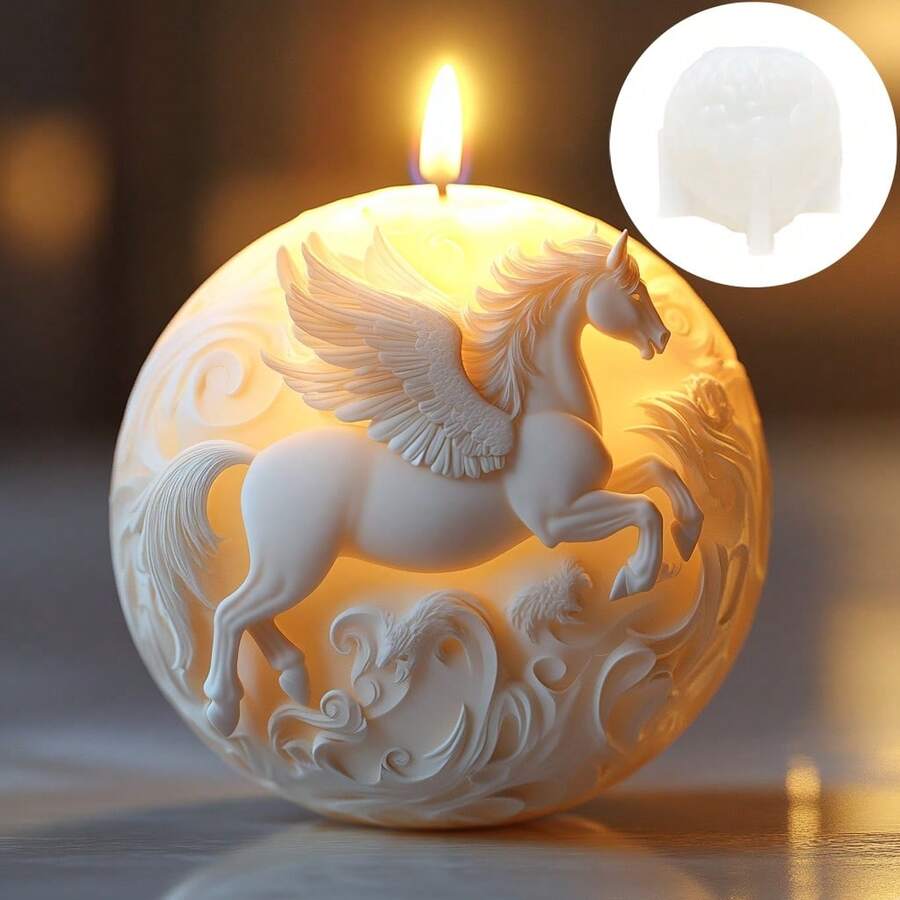 Steed Wings Flying Horse Spherical Candle Silicone Mold Flying Horse 3D Spherical Candle Silicone Mold Running Flying Horse Resin Gypsum Mold Decorative Gift Handicraft Mold - A-White - View 1