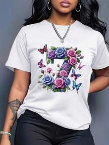 Camiseta de Mujer con Estampado de Energía Positiva - Diseño Floral y de Mariposas, Transpirable, 100% Casual, Cuello Redondo, Tallas 0XL-5XL, Cómoda para Todas las Temporadas, Camiseta de U - Blanco - Ver 2