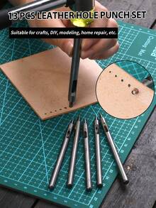 1 Set 13pcs Leather Hollow Punch, Round Hole Punch, Leather Punching Tool, Premium Belt Punch, Korean Punch, Leather Belt Strap Hole Punching Tool - A - View 3