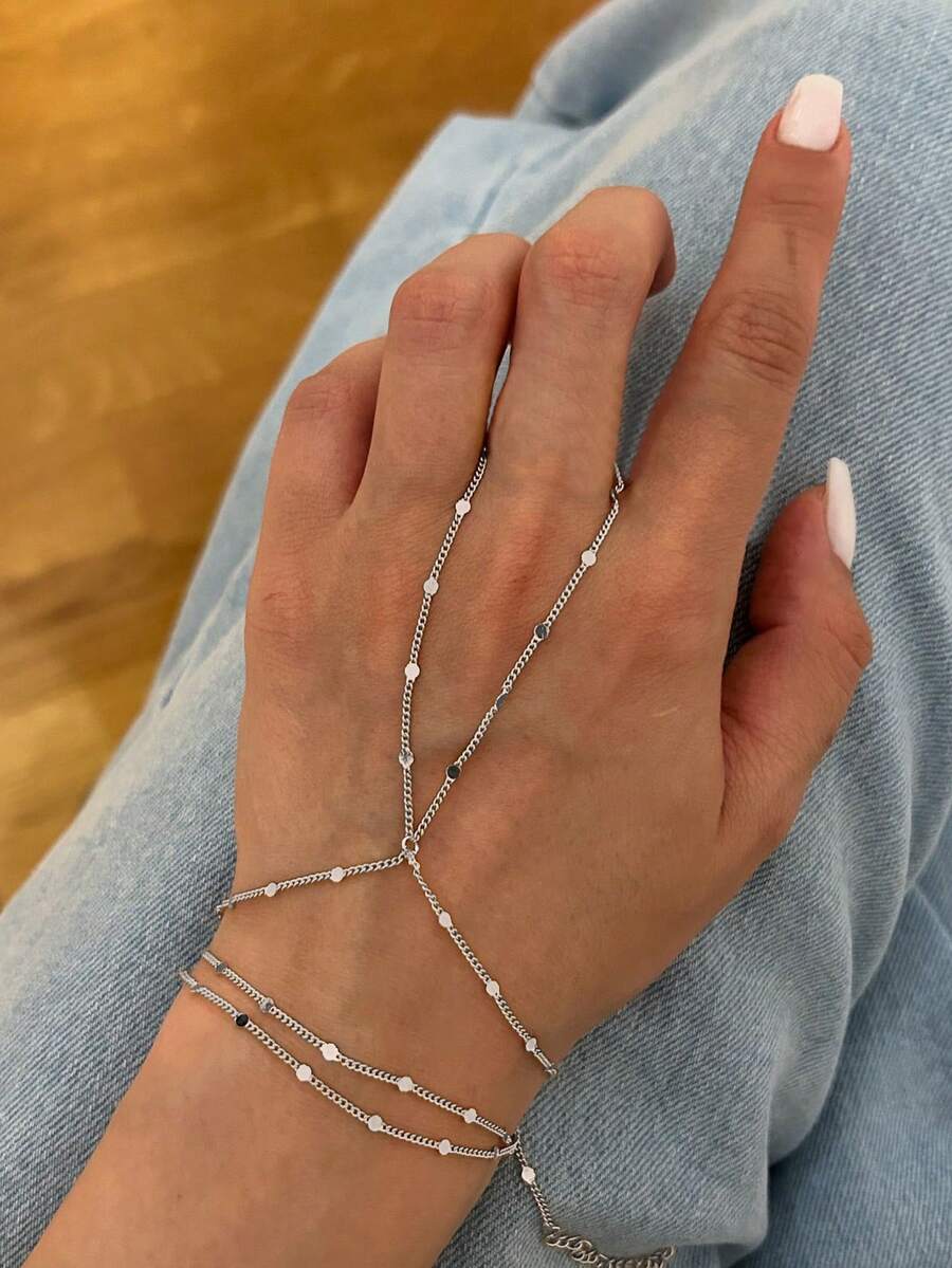 2pcs/Set Gelang Rantai Jari Berlapis Payet untuk Wanita, Serbaguna untuk Pemakaian Sehari-hari & Hadiah, Rantai & Payet Beraneka Ragam