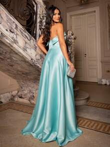 Strapless Party Dress With Crossover Back Closure. - Mint Green - View 2