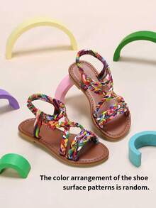 Children's Summer Multi-Strap Dopamine Colorful Cross-Twist Braided Slip-On Flat Sandals, Beach Casual Sandals Suitable For Travel - Multicolor - View 2