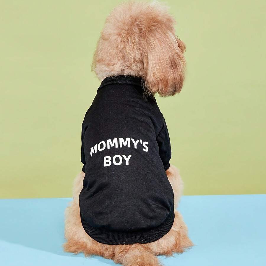 1件 春/秋季時尚字母印花套頭衛衣 適合小型犬與中型犬的寵物衣服 - 黑色 - 查看 1