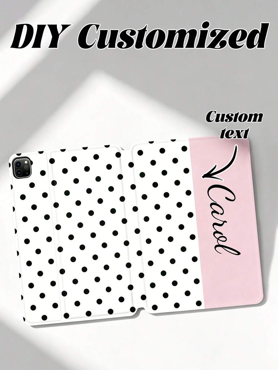 Custom Polka Dot Leather Protective Case, Suitable For Pro 13 Air 13 Models, Personalized Gift For Couples, Families And Pets, Custom Tablet Protective Case With Wallet Card Slot And Pen Slot, Durable Protective Cover - White - View 1