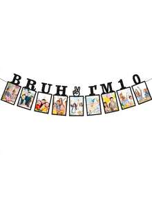 10th Birthday Decorations Bruh I'm 10 Photo Banner For Boys Men- Black Glitter Happy 10 Year Old Birthday Decorations Party Supplies - View 3