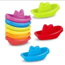 6pcs Rainbow Stackable Baby Bath Boat Toys - Summer Musical Water Games - Children's Easter Gift (Random Boat Color) - Multicolor - View 3