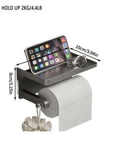 1pc Black/Gray Wall Mount Toilet Paper Holder, No Drill Dual-Use Tissue & Roll Rack For Bathroom Storage, Small Apartment Home Rental, Thick Space Aluminum, Phone Stand, Adhesive Installation, Waterproof Rustproof Toilet Tissue Shelf - Multicolor - View 15
