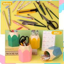 2pcs Colorful Pen Holders - Cute Desktop Storage Box, Random Color, PE Plastic Cup Design, With Box Stationery Organizer, Back To, First Day Of School - Multicolor - View 8