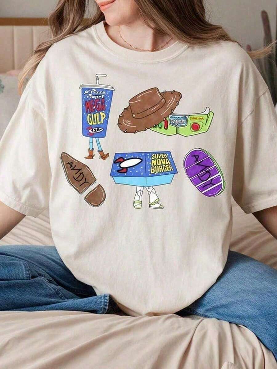 Women's Clothing Comfort Color® Pizza Planet Alien Snack T-Shirt, Walt World Studios H1O1LLYwood Snack T-Shirt 00864 Women's Shirts Casual Blouses - 白色的 - 查看 1
