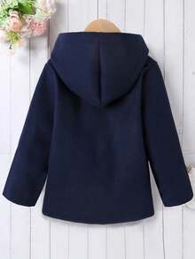 Girls Casual Daily Hooded Regular Shoulder Long Sleeve Loose Mid-Length Solid Color Overcoat - Blue - View 3