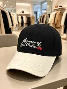 1 pieza Gorra de béisbol de fibra de poliéster con bordado de corazón de cereza KOKE, gorra de pico de pato ajustable de moda unisex, protección solar, sombrilla para viajes, senderismo, regalo para hombres y mujeres jóvenes. Gorra de trabajo para conductor, maestro, estudiante, actor, camarero de restaurante. - PASTEL de cereza - Ver 10