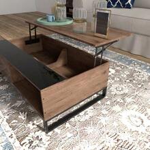 Coffee/Side Table With Lift Function, 102x58x35.5 Cm, Modern Sofa Table With Storage Space, Made Of Black Walnut Colored Steel. - 棕色 - 查看 7