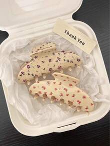 1pc Cream Base Floral Cherry Grape Print Hair Clip, Mini Rhinestone Decor Large Jaw Clip, Sweet Fresh Half-Up Hair Fixing Accessory, Suitable For Women's Daily Use - Multicolor - View 2