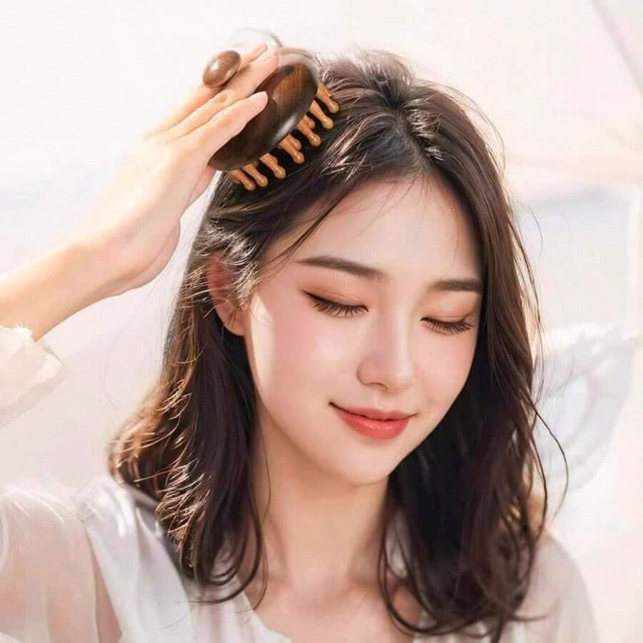 1pc Sandalwood Mushroom Head Massage Comb, 28 Teeth Nail Care Nourishing Hair Without Damaging Hair, Healthy Scalp Care Wooden Comb, Head Massage Wooden Comb, Hair Care Wooden Comb - Multicolor - View 1
